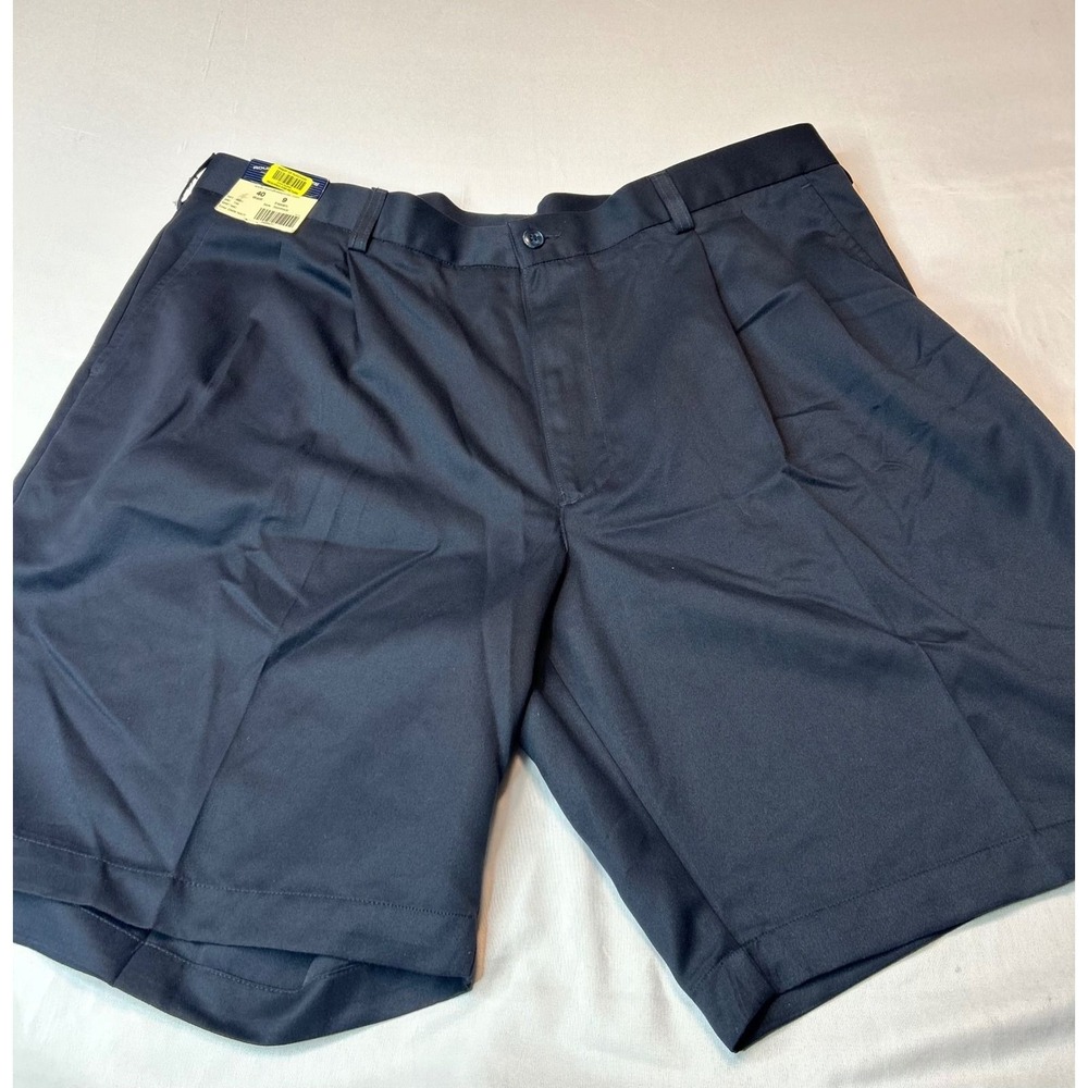 Roundtree & Yorke Mens 40 Navy Microfiber Pleated Shorts Relaxed Fit S65HR400